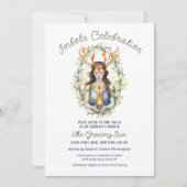 Invitation Wiccan Imbolc Déesse Flame Flore Or Flocon de neig (Devant)