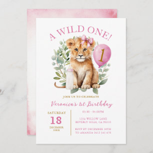 Invitation Wild 1 Anniversaire Lion Girl Anniversaire Floral 