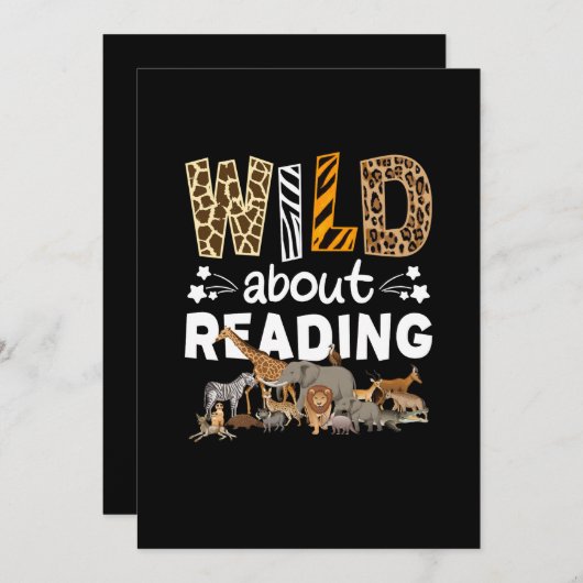 Invitation Wild About Reading Books And Bookworm Library (Devant / Derrière)