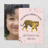 Invitation Wild About You Tiger Classroom Photo Valentine (Devant / Derrière)