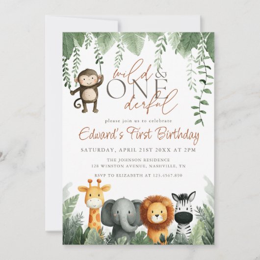 Invitation Wild And Onederful Jungle 1st Birthday (Devant)