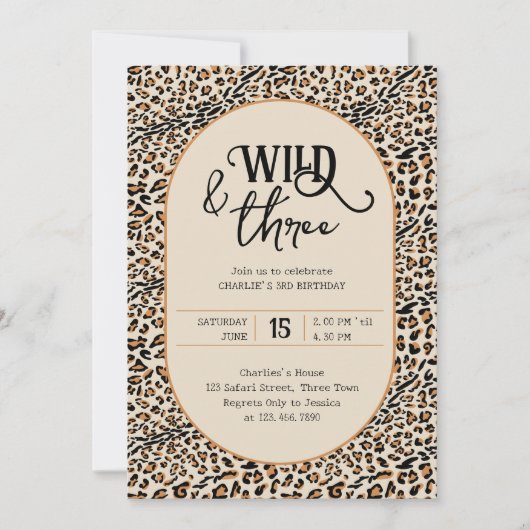 Invitation Wild and Three Empreinte de léopard Neutral 3e ann (Devant)