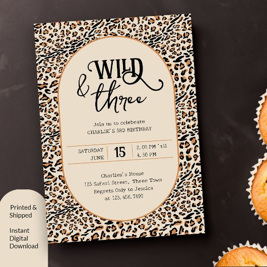 Invitation Wild and Three Empreinte de léopard Neutral 3e ann