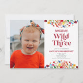Invitation Wild and Three Fleur sauvage Troisième fête d'anni (Devant)