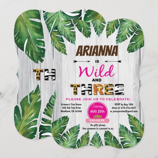 Invitation Wild and Three. La jungle des filles (Devant / Derrière)