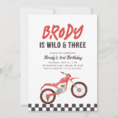 Invitation Wild and Three Red Dirt Bike Boy 3e anniversaire (Devant)