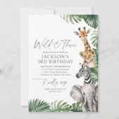 Invitation Wild and Three Safari Animaux 3e anniversaire (Devant)
