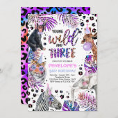 Invitation Wild And Three Safari Rainbow Cheetah 3e anniversa (Devant / Derrière)