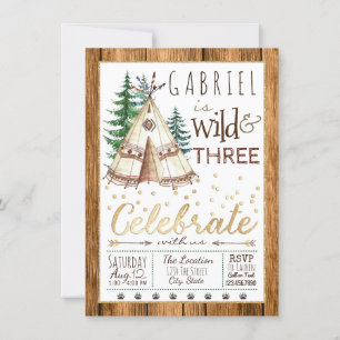 Invitation Wild and Three Tribal TeePee Troisième anniversair