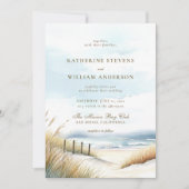 Invitation Wild Beach Fence Ocean Grass Art Mariage élégant (Devant)