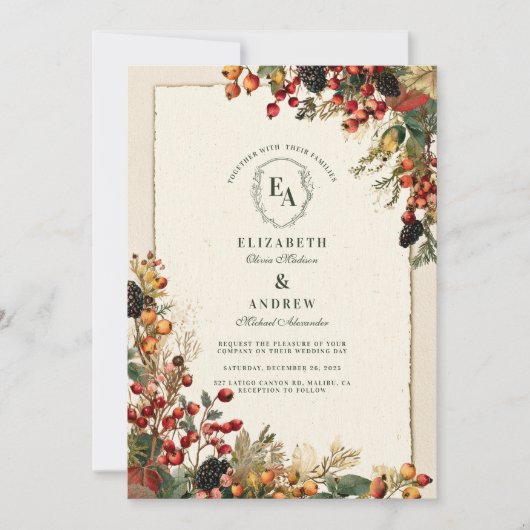 Invitation Wild Berry Rustic Garden Wedding (Devant)