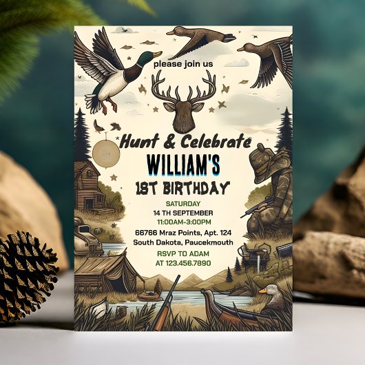 Invitation Wild Camo Oh Deer Chasse de canard 1er anniversair