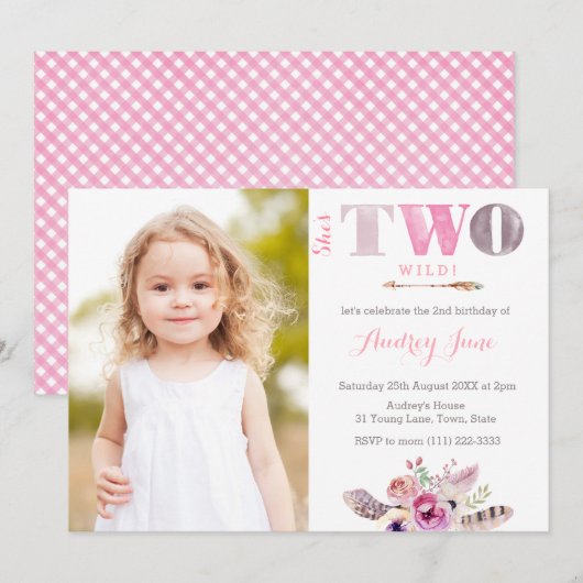 Invitation Wild Child Bohemian 2e anniversaire de fête photo (Devant / Derrière)