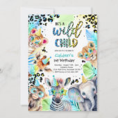 Invitation Wild Child Safari Blue Boy Leopard fête d'annivers (Devant)