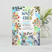 Invitation Wild Child Safari Blue Boy Leopard fête d'annivers (Debout devant)