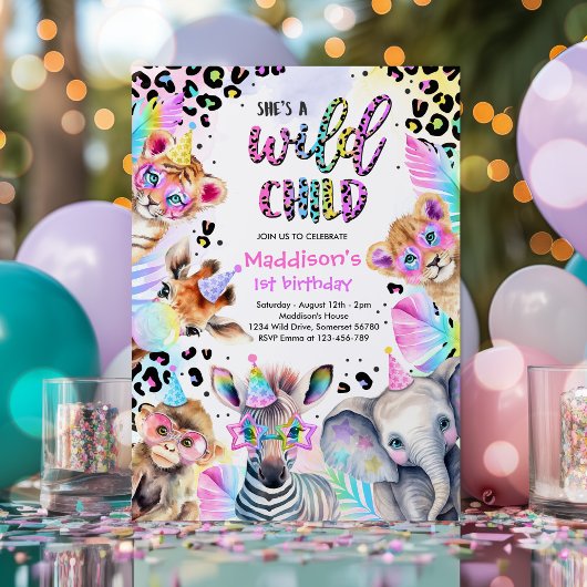 Invitation Wild Child Safari Rose Girl Leopard fête d'anniver