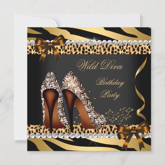 Invitation Wild Diva Leopard Zebra Hi Heels Anniversaire 3 (Devant)