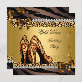 Invitation Wild Diva Leopard Zebra Hi Heels Anniversaire Part (Devant / Derrière)
