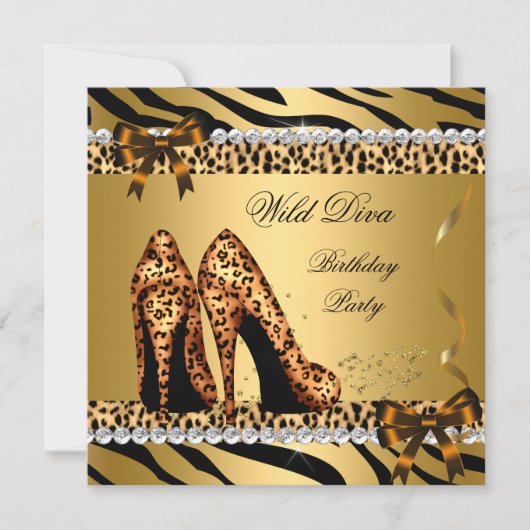 Invitation Wild Diva Leopard Zebra Hi Heels Anniversaire Part (Devant)