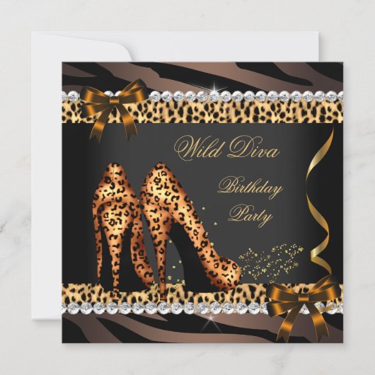Invitation Wild Diva Leopard Zebra High Heures Anniversaire (Devant)