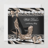 Invitation Wild Diva Zebra Beige High Talons Anniversaire (Devant)