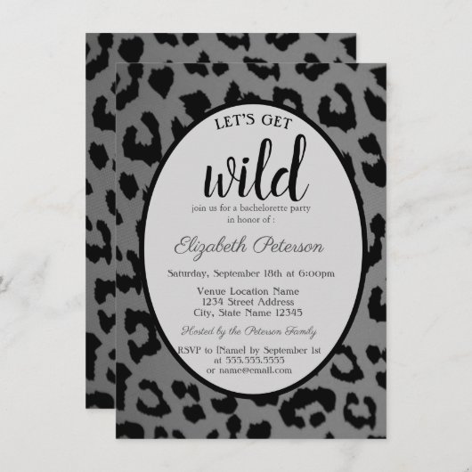 Invitation Wild, Empreinte de léopard gris Bachelorette (Devant / Derrière)