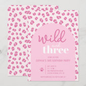 Invitation Wild et trois fille 3e anniversaire fête Invitatio (Devant / Derrière)