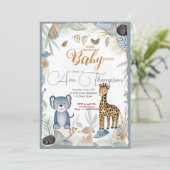 Invitation Wild Funny Safari Animaux Baby shower Garçon (Debout devant)