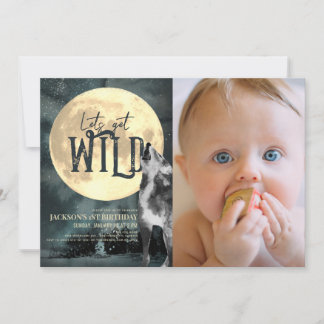 Invitation Wild Howling Wolf 1st Birthday Photo