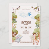 Invitation Wild Jungle Adventure Vert Aquarelle Anniversaire (Devant / Derrière)