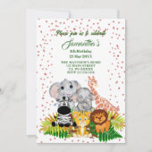 Invitation Wild Jungle Safari Bébé Animaux Verdure Anniversai (Devant)