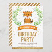 Invitation Wild Jungle Safari mignon bébé Tigre fête d'annive (Devant / Derrière)