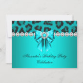 Invitation Wild Leopard Turquoise Bow Diamonds fête d'anniver (Devant)