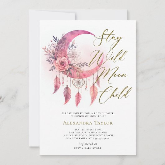 Invitation Wild Moon enfant Boho Dreamcatcher bébé fille douc (Devant)