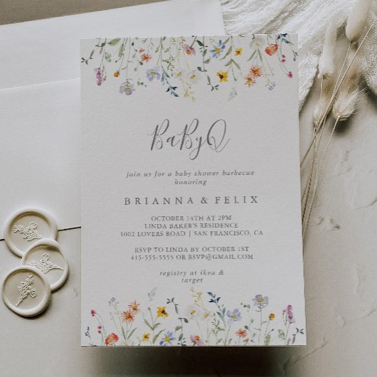 Invitation Wild Multicolor Floral BabyQ Baby shower Barbecue