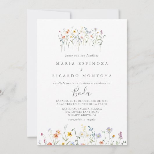 Invitation Wild Multicolor Floral Mariage espagnol (Devant)