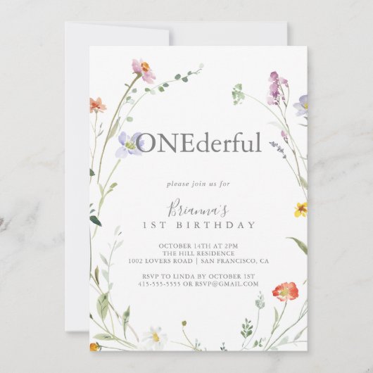 Invitation Wild Multicolor Floral Onderful Birthday Party (Devant)
