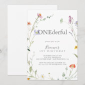 Invitation Wild Multicolor Floral Onderful Birthday Party (Devant / Derrière)