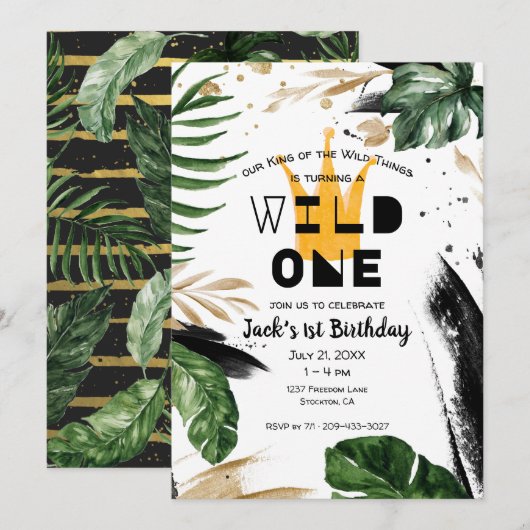 Invitation Wild One 1er anniversaire | Couronne du roi des ob (Devant / Derrière)