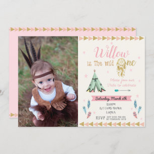 Invitation Wild One 1er Birthday Party Girl Tribal Pink Gold