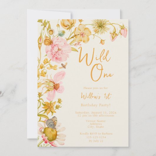 Invitation Wild One 1er Fleur sauvage d'anniversaire (Devant)
