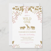 Invitation Wild One 1ère fille d'anniversaire rose et or (Devant)