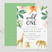 Invitation Wild One 1st Birthday Invitation, Safari Jungle (Devant / Derrière)