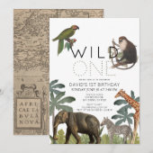 Invitation Wild One African Safari Animaux 1er anniversaire (Devant / Derrière)
