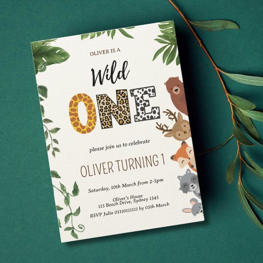 Invitation Wild One animal en forme lettres 1er anniversaire
