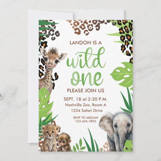 Invitation Wild One Animal Safari premier anniversaire (Devant)