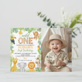 Invitation Wild One Animals Safari 1st Birthday Photo (Debout devant)