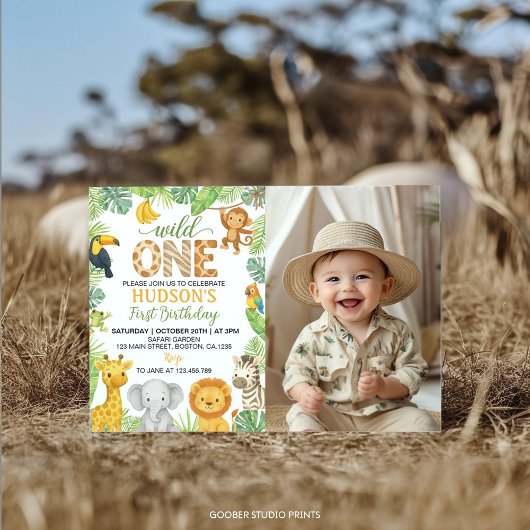 Invitation Wild One Animals Safari 1st Birthday Photo