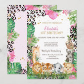 Invitation Wild One Animaux Jungle Feuilles tropicaux 1er (Devant / Derrière)