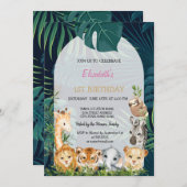 Invitation Wild One Animaux Jungle Palm Feuilles 1er (Devant / Derrière)